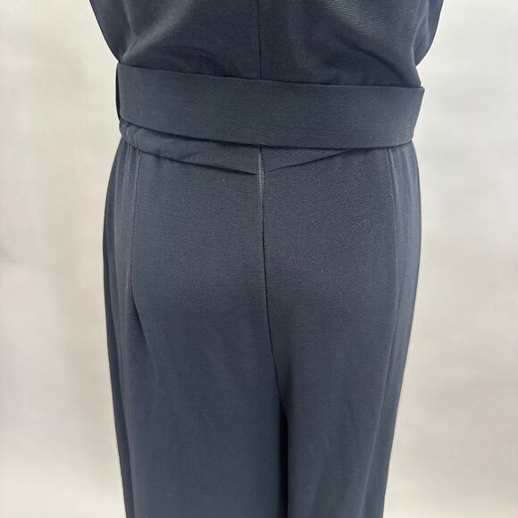 Vintage 90s Cache black slinky sailor nautical jumpsuit size 10 wide‎ slit leg - Picture 13 of 16